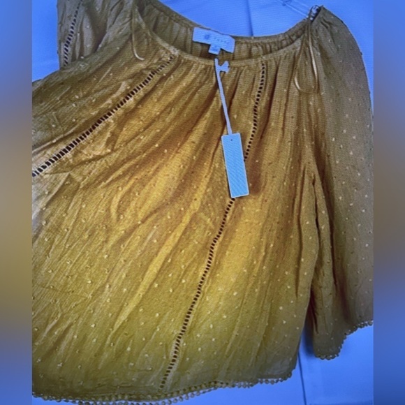 Fever Womens Mustard Rayon Crop Top Blouse Bell Sleeve Relaxed Boho Sz S NWT - Picture 3 of 6